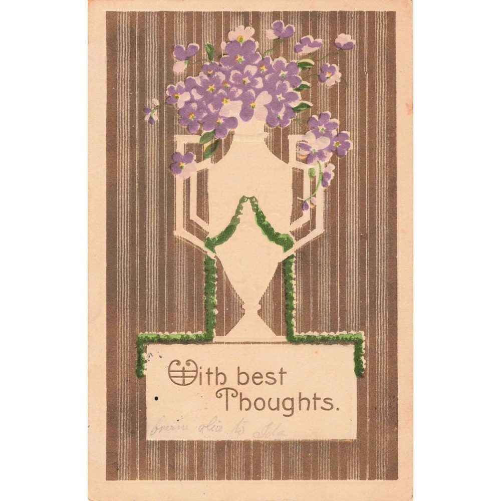 Vintage 1910 Embossed Postcard Violets in Vase Vandalia IL Postmark Germany - Picture 1 of 2